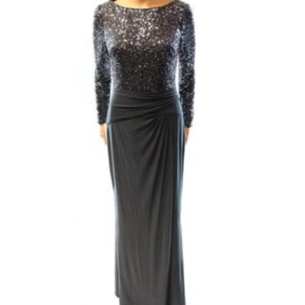 Lauren by Ralph Lauren Green and Silver Long Sleeve Grown Maxi Dress P5369